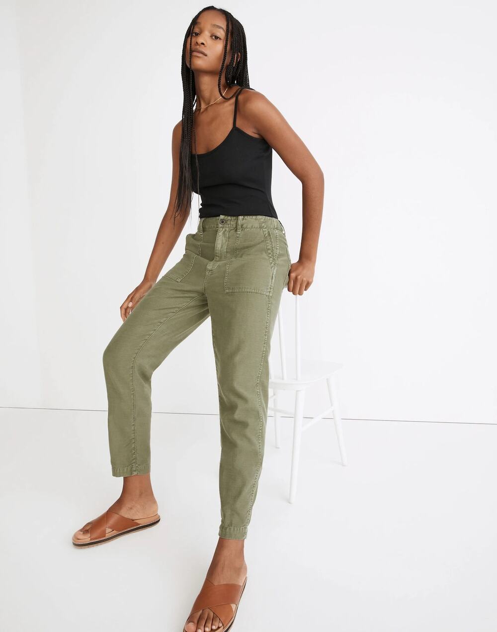 Madewell Griff Tapered Fatigue Green Cropped Cargo Pants Size 34
